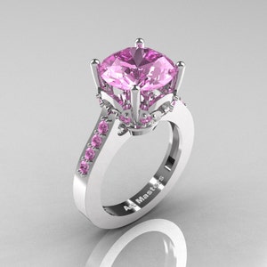 Anel de casamento solitário clássico de safira rosa claro de 3,0 quilates em ouro branco 14K R301-14KWGLPS