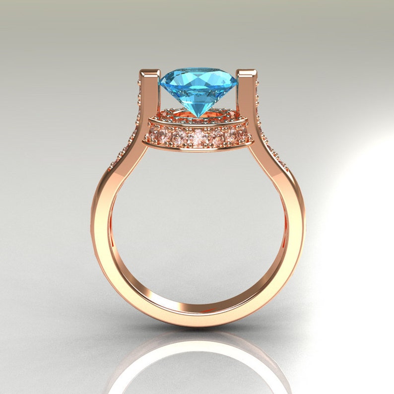 Italian Bridal 14K Pink Gold 1.5 Carat Aquamarine Diamond Etsy