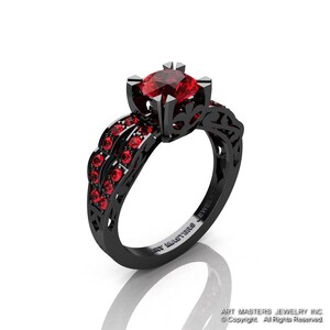 Modern Vintage 14K Black Gold 1.0 Ct Rubies Designer Solitaire Ring R322-14KBGR