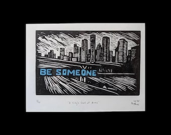 A City's Coat of Arms | Be Someone | Houston Monument - Limited Edition Linocut Print