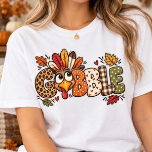 Gobble Thanksgiving PNG, Leopard Turkey Sublimation, Vintage Polka Dot Fall Shirt Design, Cute Autumn Leaves Clipart, Digital Download PNG