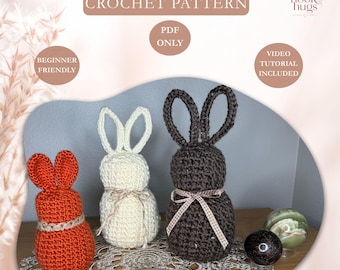 Rustic Farmhouse Bunny Crochet Pattern PDF with Video Tutorial, Easter Amigurumi Rabbit Plush