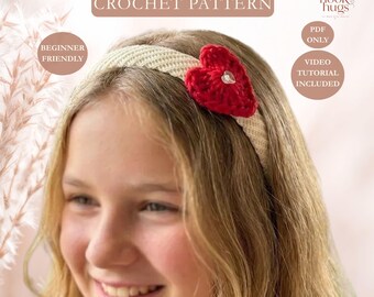 Crochet Heart Appliqué Pattern PDF with Video Tutorial, Beginner-Friendly Mini Heart Embellishment