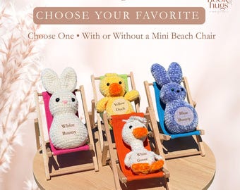 Crochet Animal Plush, Bunny, Duck or Goose Amigurumi with Optional Mini Beach Chair