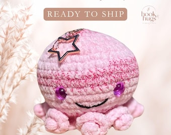 Pink Octopus Keychain with Optional Mini Beach Chair, Handmade Crochet Amigurumi Plush, Kawaii Bag Charm Gift