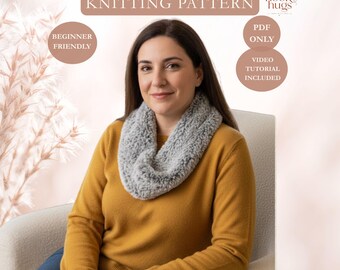 Faux Fur Cowl Knitting Pattern PDF with Video Tutorial, Beginner-Friendly Super Bulky Winter Neck Warmer