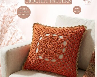 CROCHET PATTERN & VIDEO / Crochet Mandala Pillow Cover Pattern – Boho Floral Cushion (Pdf Pattern)