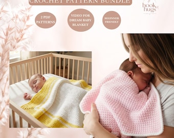 Baby Blanket Crochet Pattern Bundle PDF, 2 Beginner-Friendly Designs, Video Tutorial for Dream Baby Blanket