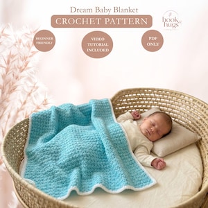 CROCHET PATTERN & VIDEO/  Easy Crochet Blanket, Beginner Pattern, Pdf, Quick Crochet Pattern, Easy Textured Crochet Baby Blanket Pattern