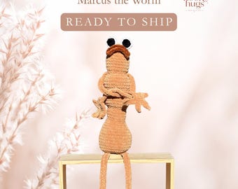 Marcus the Worm Crochet Plush, Handmade Amigurumi Doll, Funny Long Leg Plushie, Ready to Ship Gift