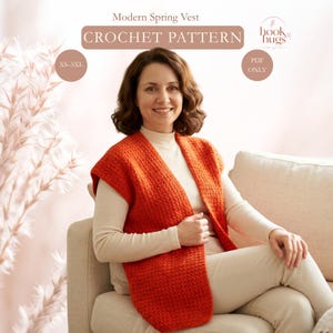 Crochet Vest Pattern, Size Inclusive XS-5XL, Modern Open Front Vest, Easy Beginner Crochet Pattern, Textured Spring Layering PDF