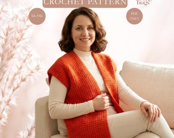 Crochet Vest Pattern, Size Inclusive XS-5XL, Modern Open Front Vest, Easy Beginner Crochet Pattern, Textured Spring Layering PDF
