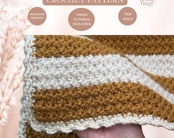 Star Stitch Baby Blanket Crochet Pattern PDF with Video Tutorial, Easy Trinity Stitch Nursery Throw