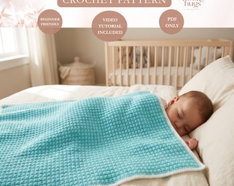 CROCHET PATTERN & VIDEO/  Easy Crochet Blanket, Beginner Pattern, Pdf, Quick Crochet Pattern, Easy Textured Crochet Baby Blanket Pattern