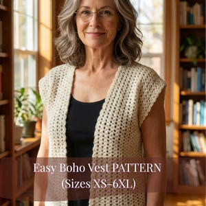 Boho Summer Crochet Vest Pattern, Seamless V-Stitch Sleeveless Cardigan (PDF Download)