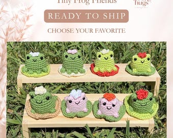 Mini Crochet Frog Plush, Handmade Amigurumi Frog on Lily Pad, Cute Frog Gift, Small Desk Buddy, Ready to Ship