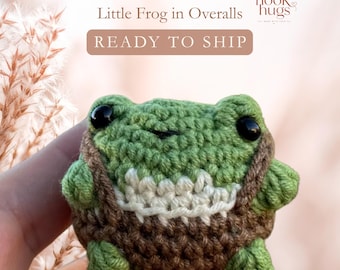 Crochet Frog in Overalls, Handmade Amigurumi Frog, Cute Frog Plush, Small Crochet Animal Gift