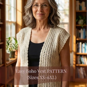 Boho Summer Crochet Vest Pattern, Seamless V-Stitch Sleeveless Cardigan (PDF Download)