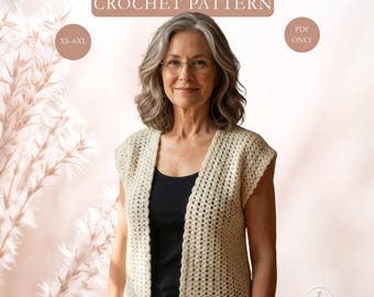 Boho Summer Crochet Vest Pattern, Seamless V-Stitch Sleeveless Cardigan (PDF Download)