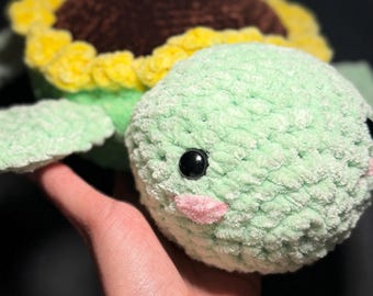Crochet Sunflower Turtle Plush, Handmade Turtle Amigurumi, Soft Stuffed Animal Gift