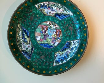 Piatto antico cinese Canton in smalto verde smeraldo dorato da 5" con decorazione da parete, 3,1 oz