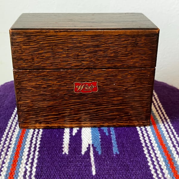 Caixa de Receitas Vintage de Madeira Weis Monroe Michigan Organizador de Fichas de Índice Cozinha de Fazenda