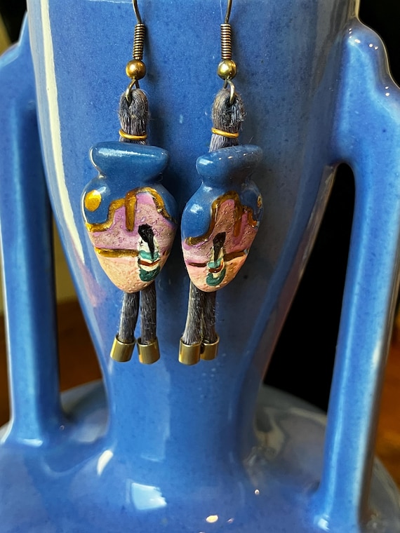Hand Painted Desert scene Southwest Style Clay Bead Tassel Earrings