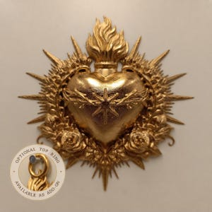Étoile du Sacré-Cœur dorée | Décoration murale florale gothique | Cadeau de dévotion baroque romantique vintage