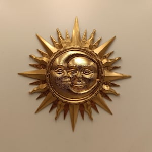 Sol- och månedekor i guld | Himmelsk bohemisk väggkonst | Mystisk whimsigoth-present
