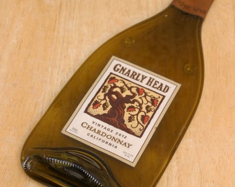 Gnarly Head Wine bottle. This flattened (slumped) bottle makes a great cheese board, spoon rest, candle holder, wall hanger "ETC"