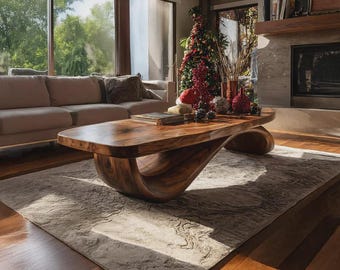 Farmhouse Live Edge Coffee Table | Rustic Solid Wood | Holiday Home Decor | Handcrafted Natural Slab Furniture | Unique Living Room Gift