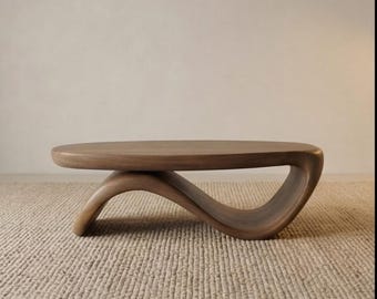 Handmade Solid Wood Coffee Table – Modern Curved Sculptural Center Table, Contemporary Living Room Furniture