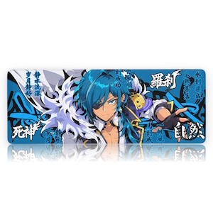 May include: Rectangular mousepad featuring a character illustration with blue hair and an eyepatch. The design includes Japanese text and a blue and white color scheme. The character is set against a background of stylized blue lines.