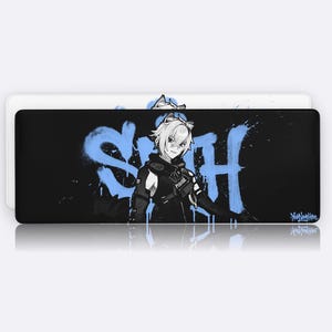 Tapis de souris de jeu Seth Lowell ZZZ, tapis de bureau Zenless Zone Zero, noir et blanc, grand format anime