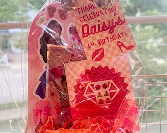 Custom Pink Doll Party Favor Goodie Bag - Girls Birthday Party Personalized Party Favors: Coloring Set, Sunglasses, Stickers