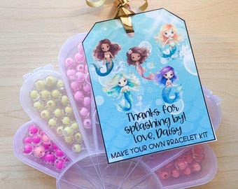 Mermaid Bracelet Making Kit: Shell Bead Box, DIY Jewelry Favor, Custom Goodie Bags For Kids Birthday Parties, Personalized Party Favors