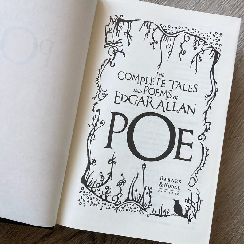 Barnes Noble Collectible Edition Leather Bound Book Edgar Allan Poe Complete Works Gothic Literature Classic Tales Horror Fiction Poems Macabre Stories Premium Hardcover Construction Beautiful Cover Design Perfect Literary Gift Book