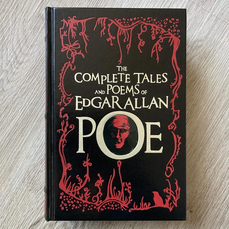 Leather Bound Book Edgar Allan Poe Complete Works Gothic Literature Classic Edition Barnes Noble Collectible Series Genuine Hardcover Construction Tales Poems Macabre Stories Horror Fiction Literary Masterpiece Collector Item Gift Reader