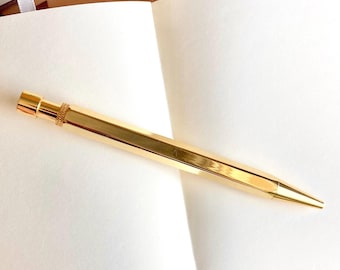 Solid Brass Pen Refillable Black Ink Gel Writing Instrument Luxury Gold Retractable Ballpoint Executive Gift Men Business Desk Accessory