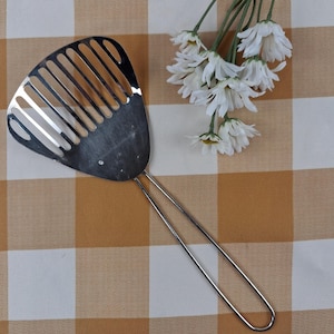 Vintage Fry Daddy Style Strainer, Chrome Steel Slotted Turner