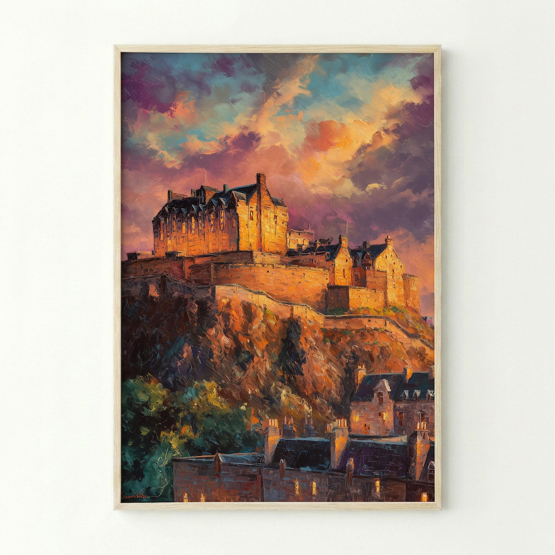 Edinburgh Castle Majestic Painting - Moody Sunset Printable Wall Art ...