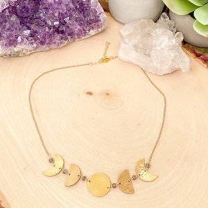 Brass Moon Phase Necklace, Celestial Necklace, Crescent Moon Necklace