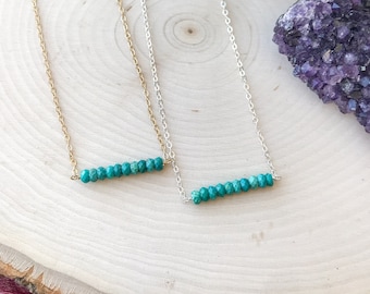 Turquoise Bar Necklace, Simple Necklace, Natural Turquoise, Gold | Silver