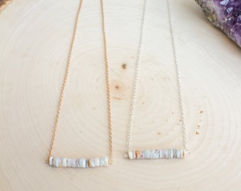 Raw Australian Opal Bar Necklace, Natural Opal Necklace, Opals, Gold, Silver