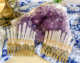Quartz Crystal Hair Comb, Aura Quartz Crystal, Bridal Hair Comb, Wedding Accessories