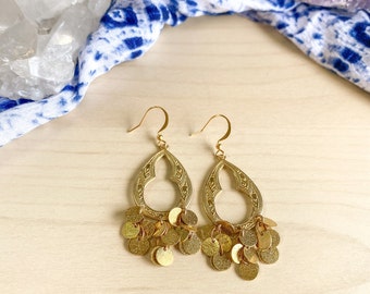 Boho Chandelier Earrings, Brass Boho Earrings, Bohemian Earrings, Statement Earrings