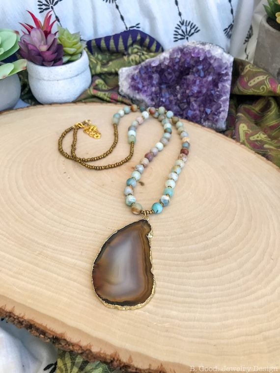 Amazonite & Natural Agate Necklace