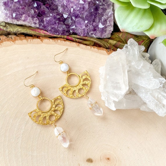 Moon Phase Quartz Crystal Earrings