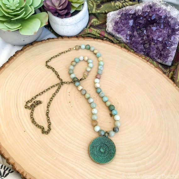 Hand-Knotted Amazonite Medallion Pendant