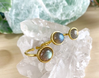Adjustable Labradorite Ring, Brass Labradorite Ring